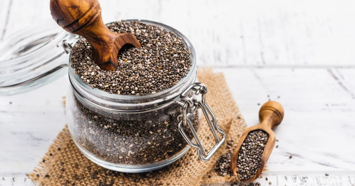 Healthy chia seeds in a glass jar Healthy chia seeds in a glass jar